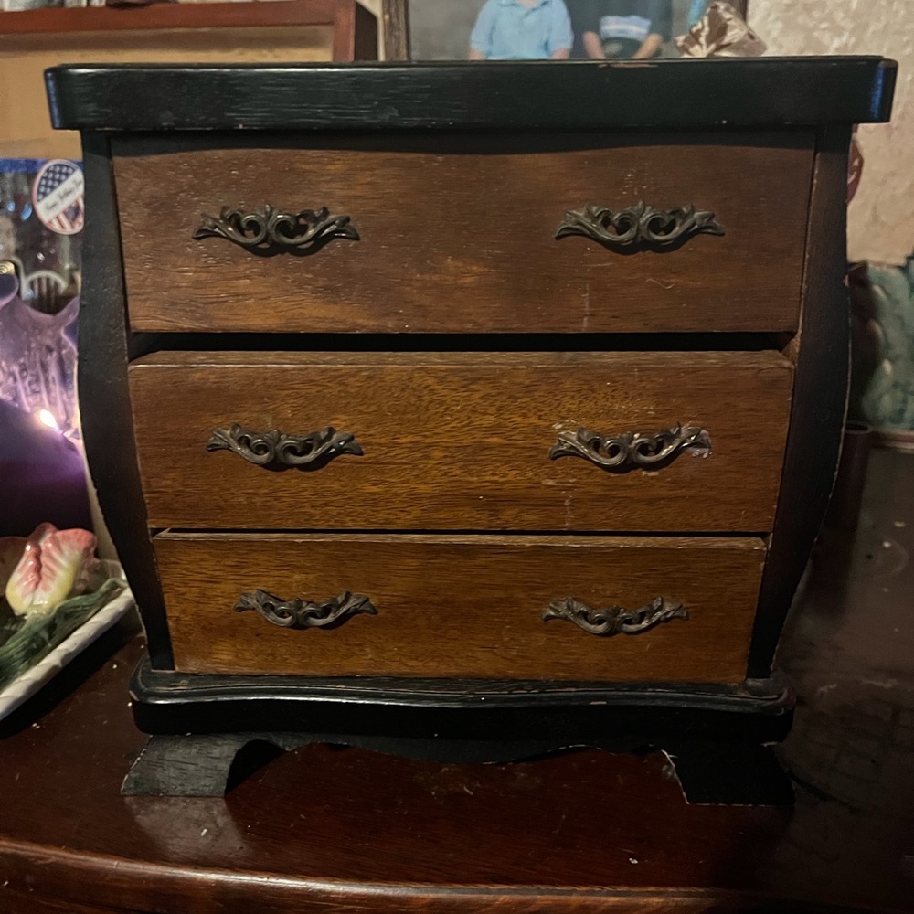 Wooden 3 drawer music box and brass
